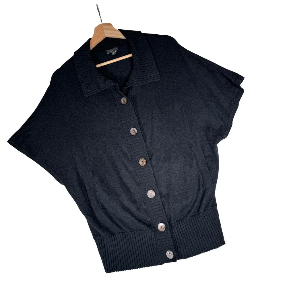 Lilla P Charcoal Gray‎ Short Sleeve Cashmere Blend Button Up Cardigan Size S